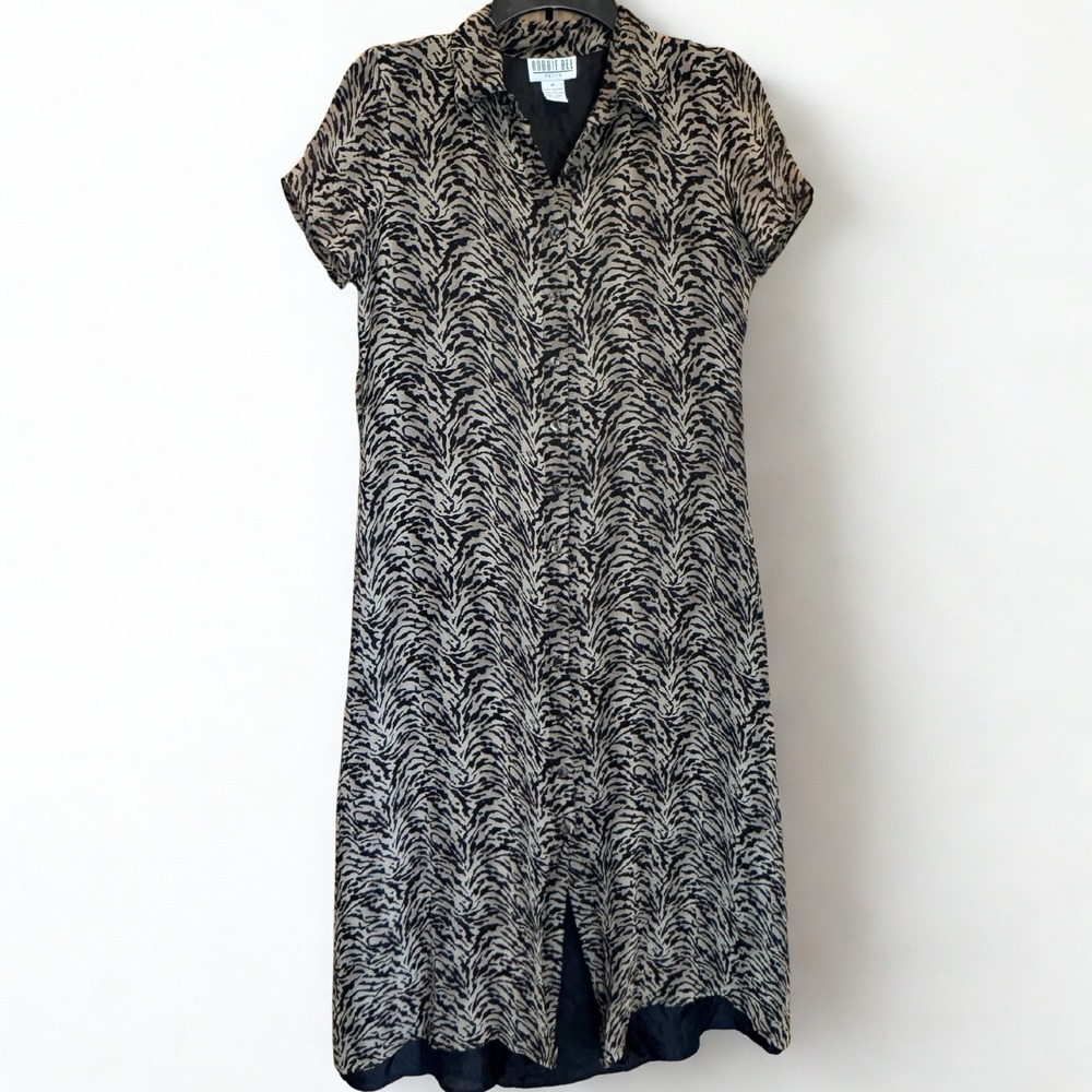 Vintage Robbie Bee 100%‎ Silk Animal Print Button Down Maxi Dress Size 8P